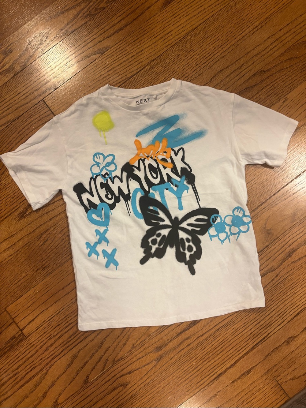 NEXT White Kids T-Shirt with New York Graffiti & Butterfly design